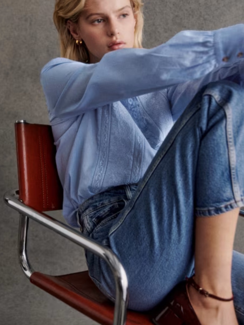 Sezane Chlo Shirt Vintage Blue Lace Size 38 6 - Picture 6 of 7